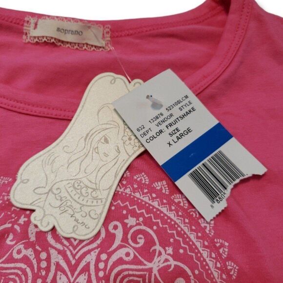 Soprano Top Size XL Dreamcatcher Graphic Print Crop Top Fringe Graphic Tee New - Picture 4 of 6